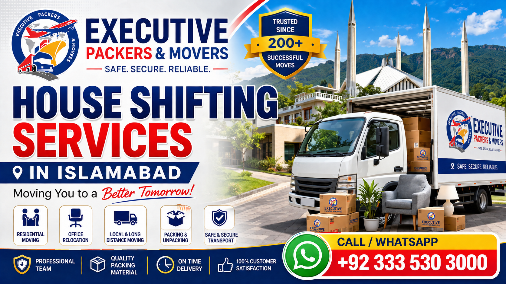 Professional House Shifting Services in Islamabad by Executive Packers & Movers with packing, loading, transportation, and furniture relocation.