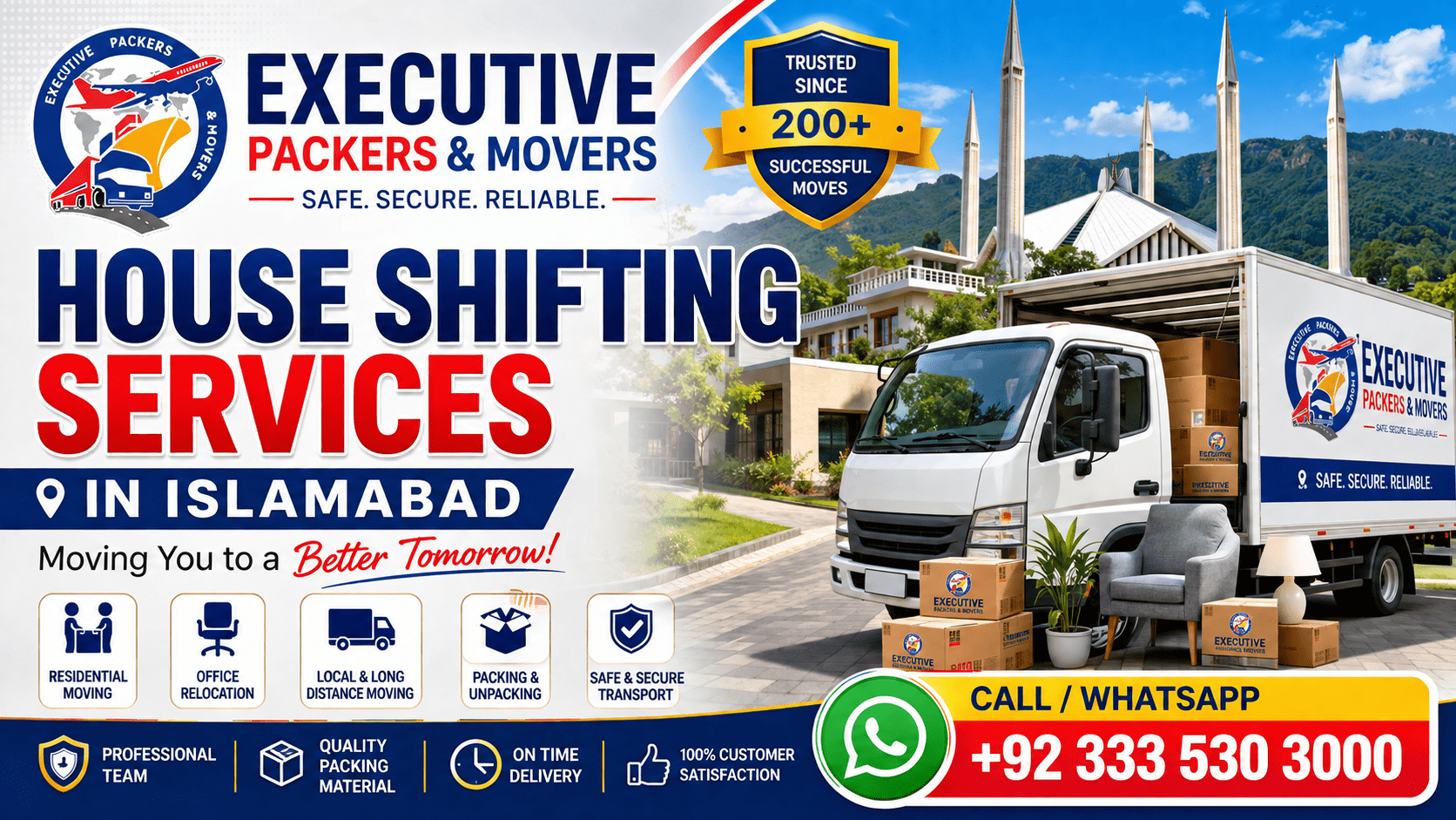 Professional House Shifting Services in Islamabad by Executive Packers & Movers with packing, loading, transportation, and furniture relocation.